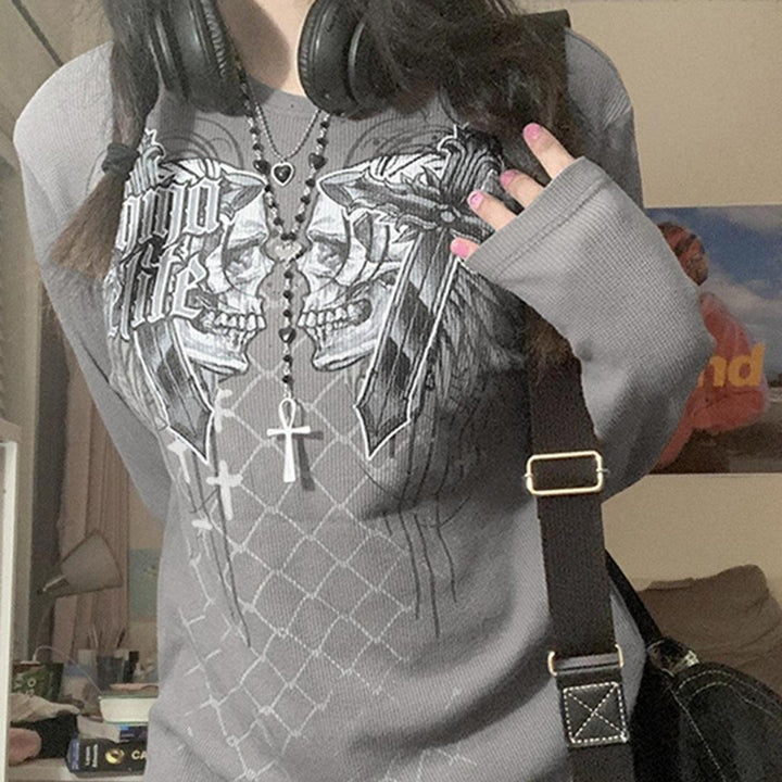 New Casual Halloween Skull Print Pullover For Women - Trendha