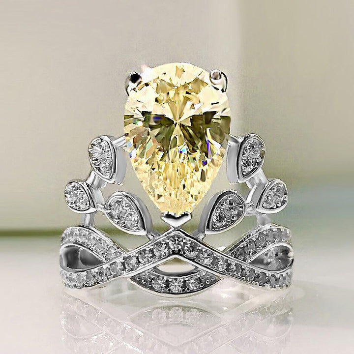 New Pear-shaped Water Drop Personalized Yellow Diamond Crown 8x12mm Ring - Trendha