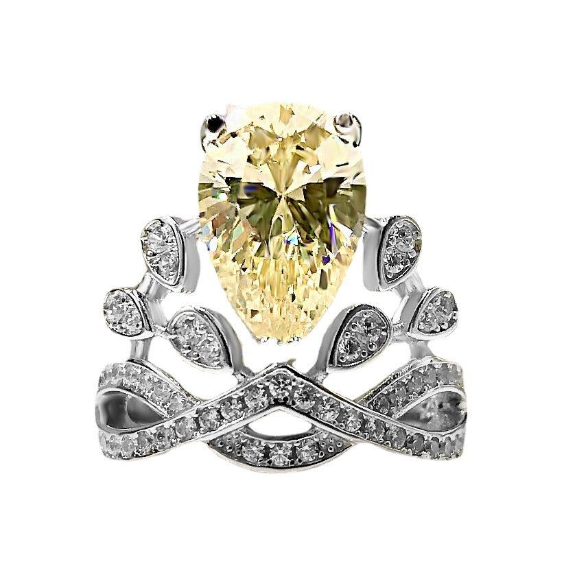 New Pear-shaped Water Drop Personalized Yellow Diamond Crown 8x12mm Ring - Trendha