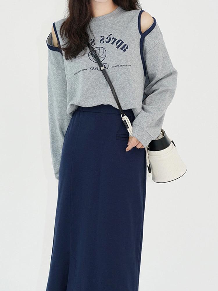 Off-shoulder Hoodie Female Spring Lazy Casual Crewneck Top Thin - Trendha