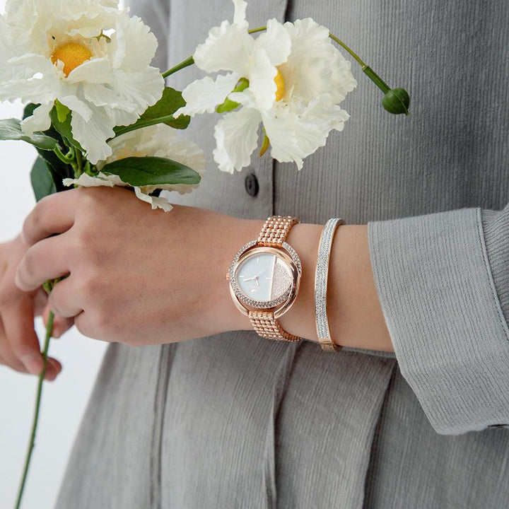 Oval Ball Quartz Watch Titanium Steel Bracelet Set - Trendha