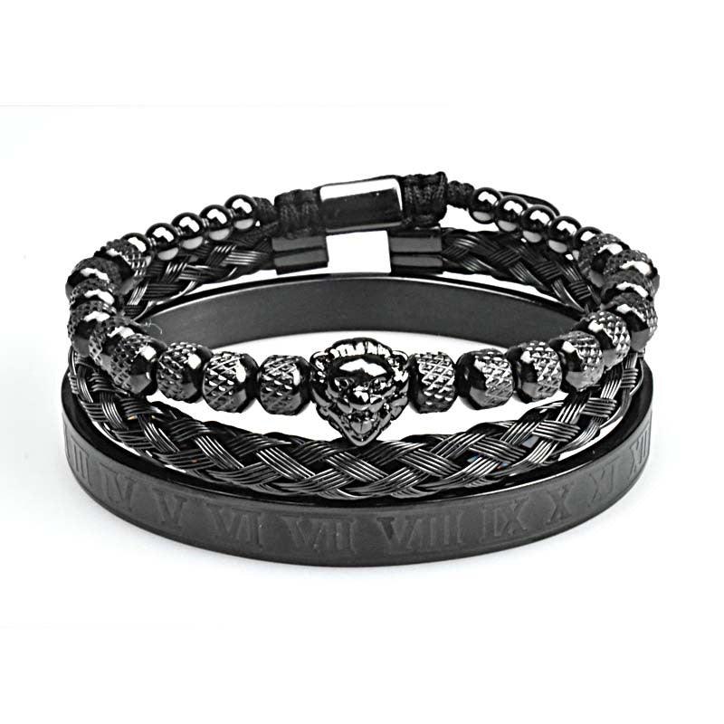 Pineapple Beads Mesh Stainless Steel Lion's Head Braided Bracelet Suit - Trendha