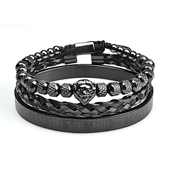 Pineapple Beads Mesh Stainless Steel Lion's Head Braided Bracelet Suit - Trendha