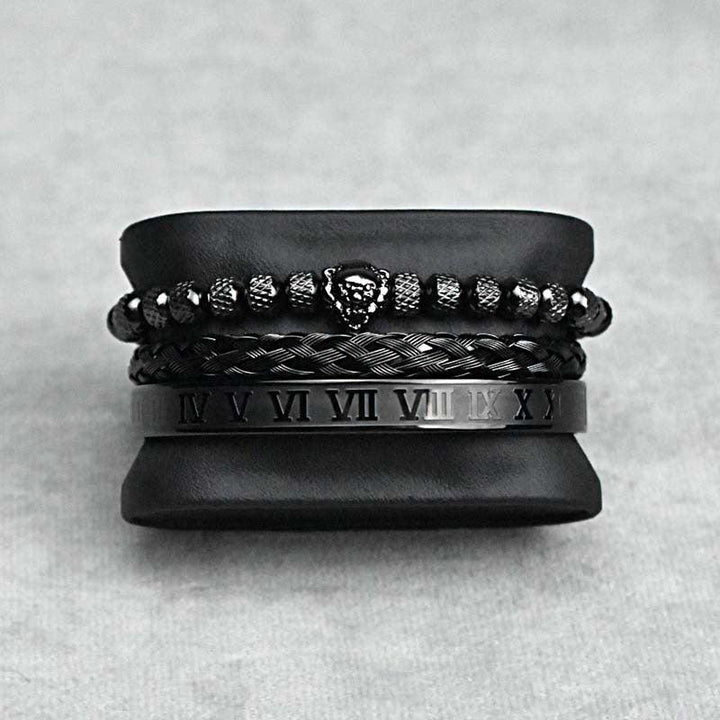 Pineapple Beads Mesh Stainless Steel Lion's Head Braided Bracelet Suit - Trendha