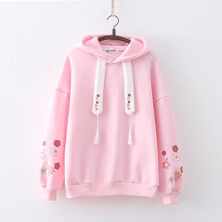 Plum Blossom Printed Hooded Sweatshirt Girl - Trendha