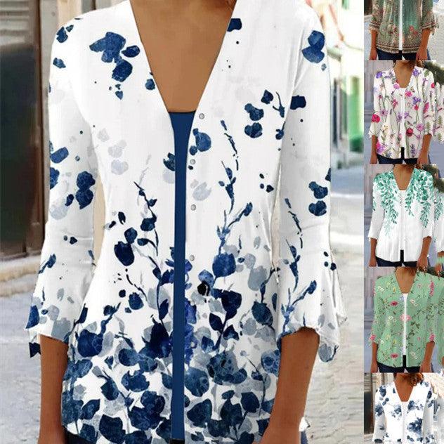 Printed Quarter Sleeved Cardigan Knit - Trendha