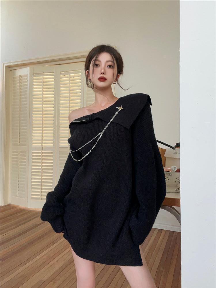 Pure Lust Off Shoulder Zipper Sweater For Women - Trendha