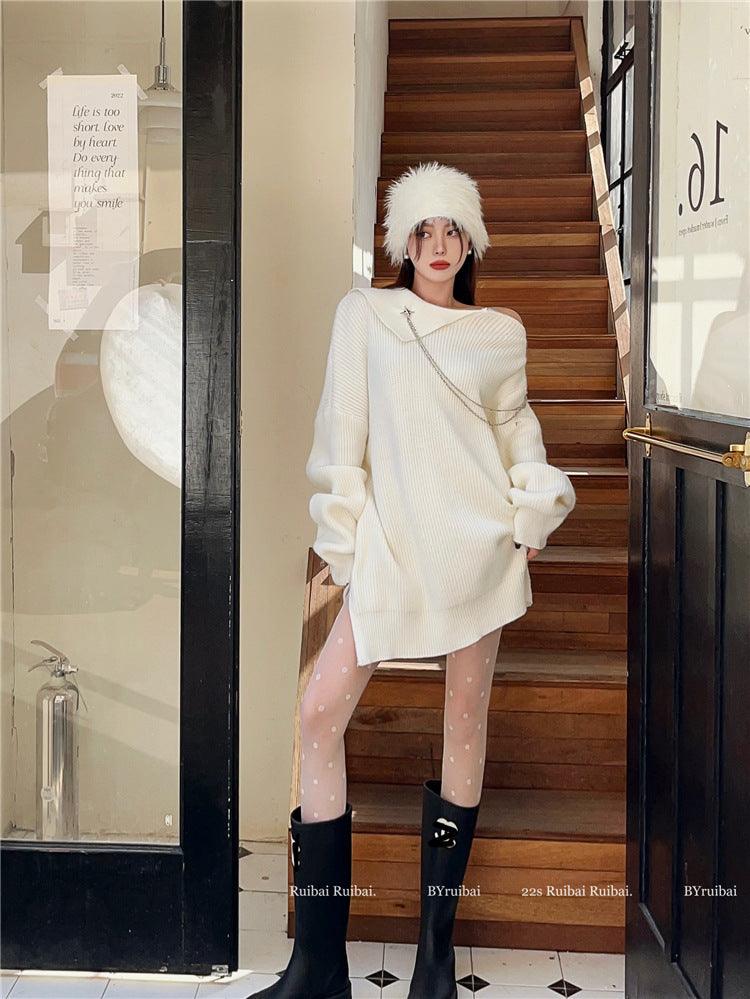 Pure Lust Off Shoulder Zipper Sweater For Women - Trendha