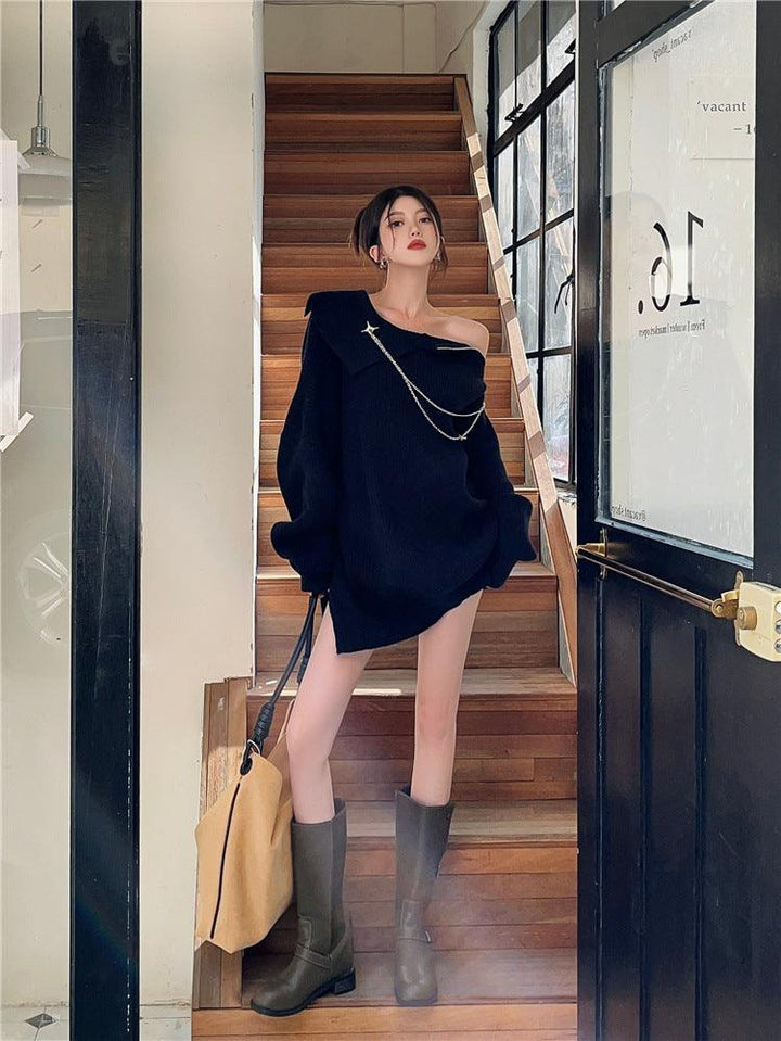 Pure Lust Off Shoulder Zipper Sweater For Women - Trendha