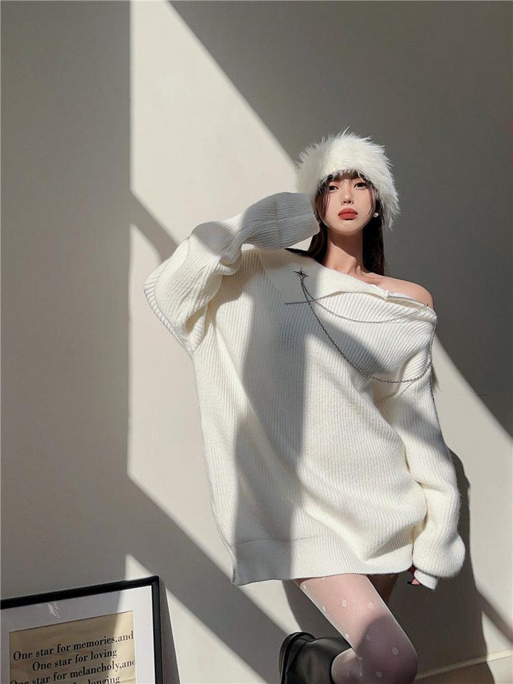 Pure Lust Off Shoulder Zipper Sweater For Women - Trendha