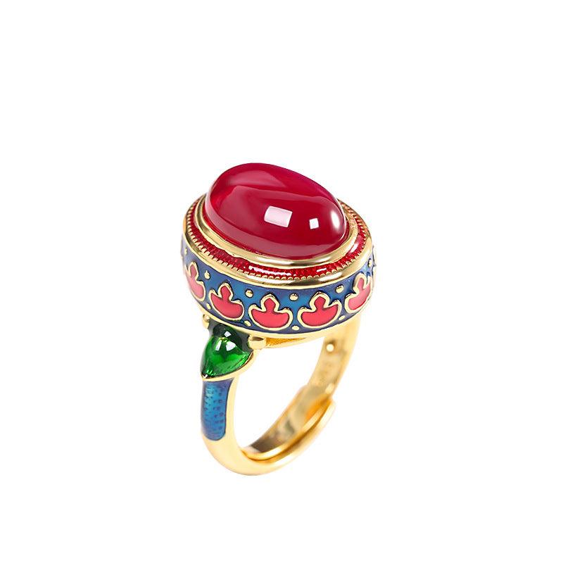 Red Corundum Ladies Ring S925 Silver Ornaments Live Hand Ornaments - Trendha