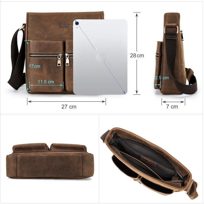 Retro Crazy Horse Leather Trend Men's One Shoulder - Trendha