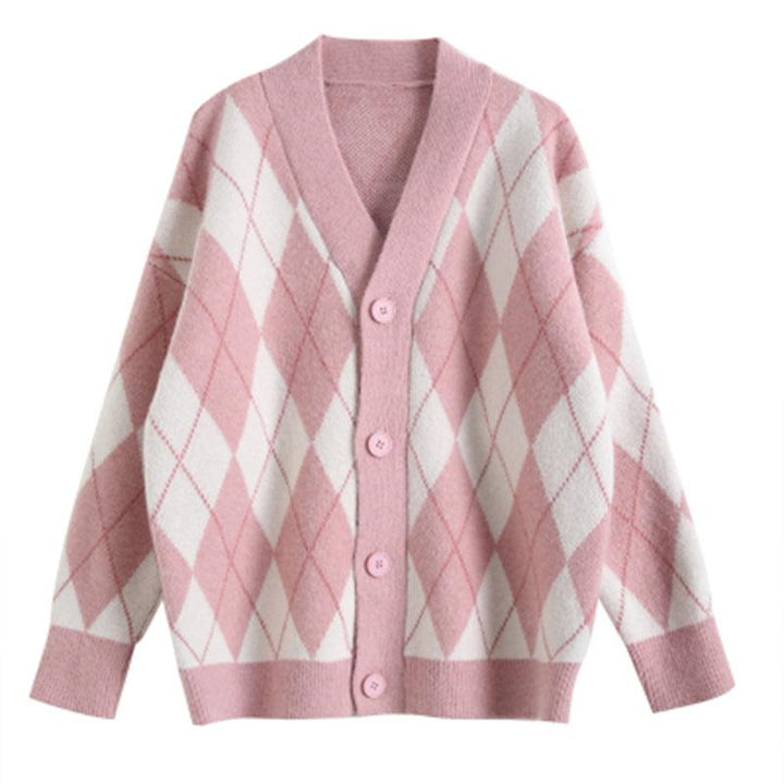 Retro Lazy Loose Rhombus Mid-Length Jacket - Trendha