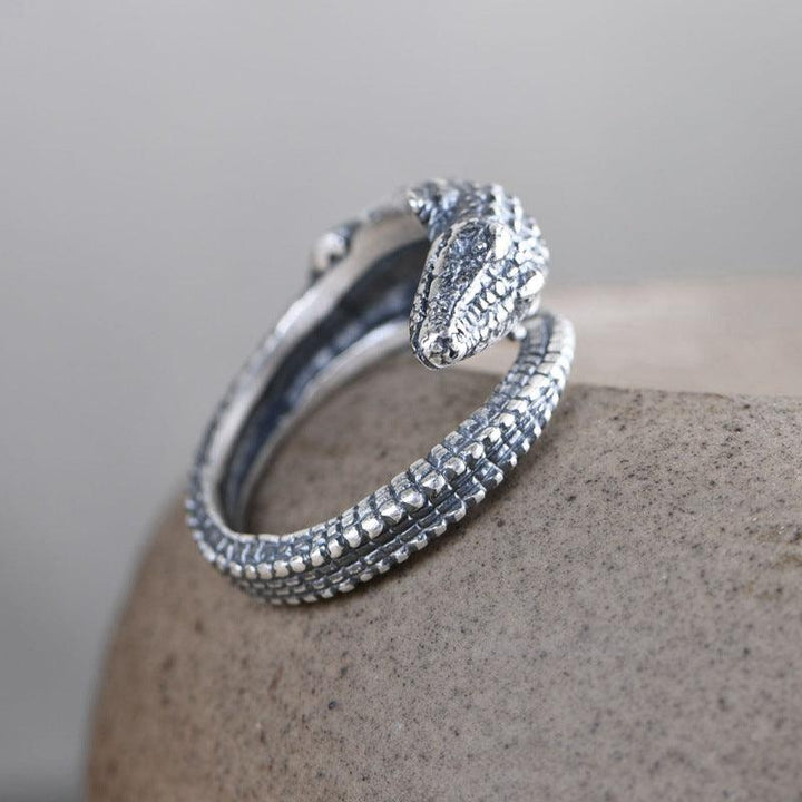Retro Matte Craft Adjustable Ornament Crocodile Silver Ring - Trendha