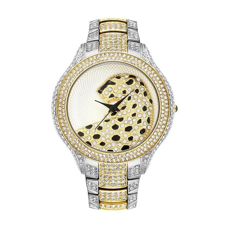 Round Leopard Full Diamond English Ladies Watch - Trendha
