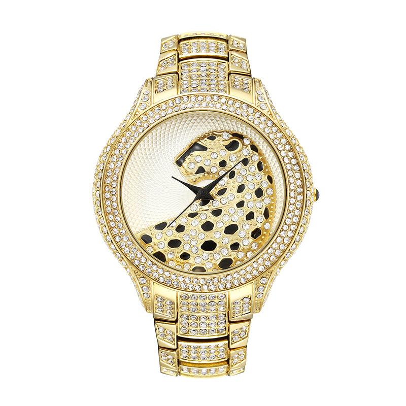 Round Leopard Full Diamond English Ladies Watch - Trendha