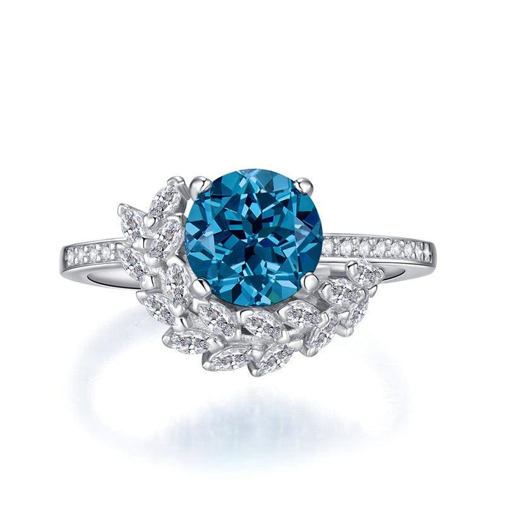 S925 Silver Blue Treasure 8mm Round Diamond Ring - Trendha