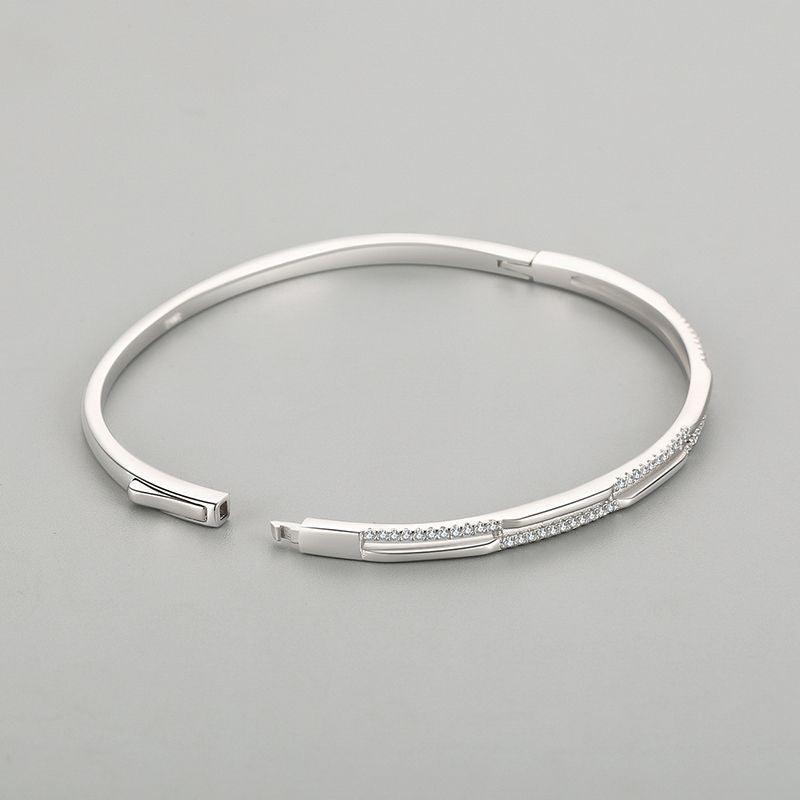 S925 Silver Bracelet Women's Double Layer Line Inlaid With Diamond Opening Collapsible Strap - Trendha