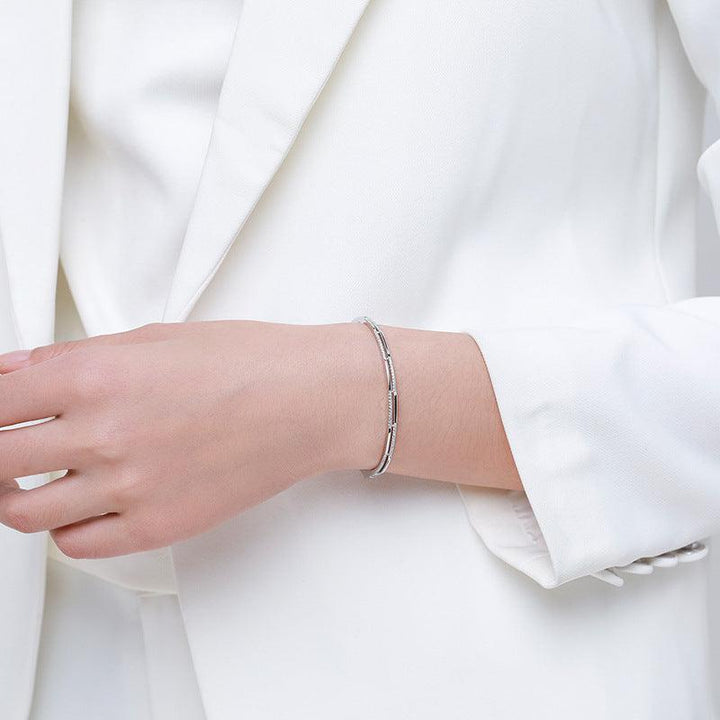 S925 Silver Bracelet Women's Double Layer Line Inlaid With Diamond Opening Collapsible Strap - Trendha