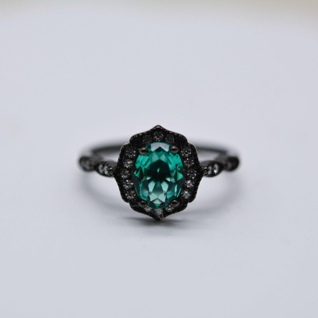 S925 Sterling Silver Black Gold Palaiba Glass Oval Ring - Trendha