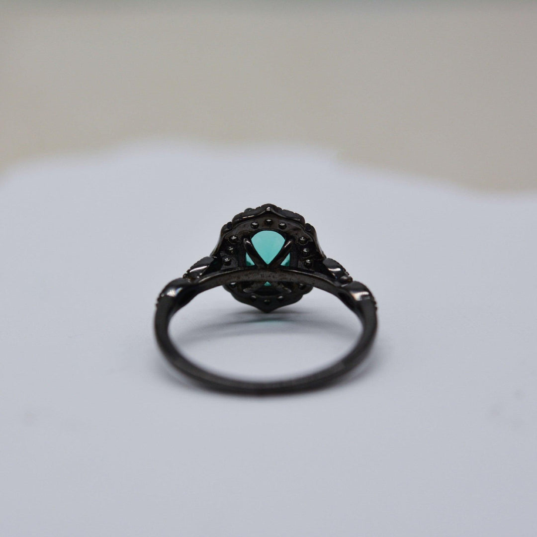 S925 Sterling Silver Black Gold Palaiba Glass Oval Ring - Trendha