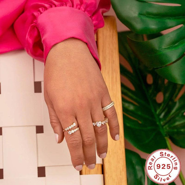 S925 Sterling Silver Diamond Adjustable Ring - Trendha