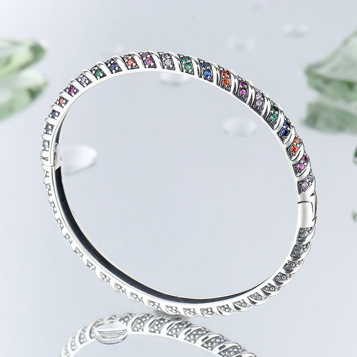 S925 Sterling Silver Geometric Colorful Tribal Elements Diamond Bracelet - Trendha
