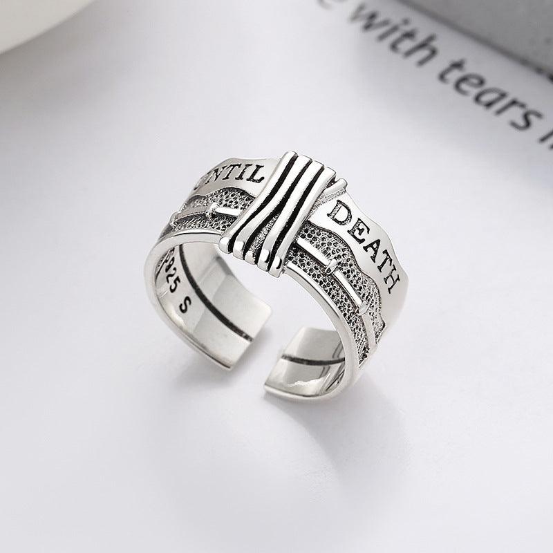 S925 Sterling Silver Retro Distressed Ring - Trendha