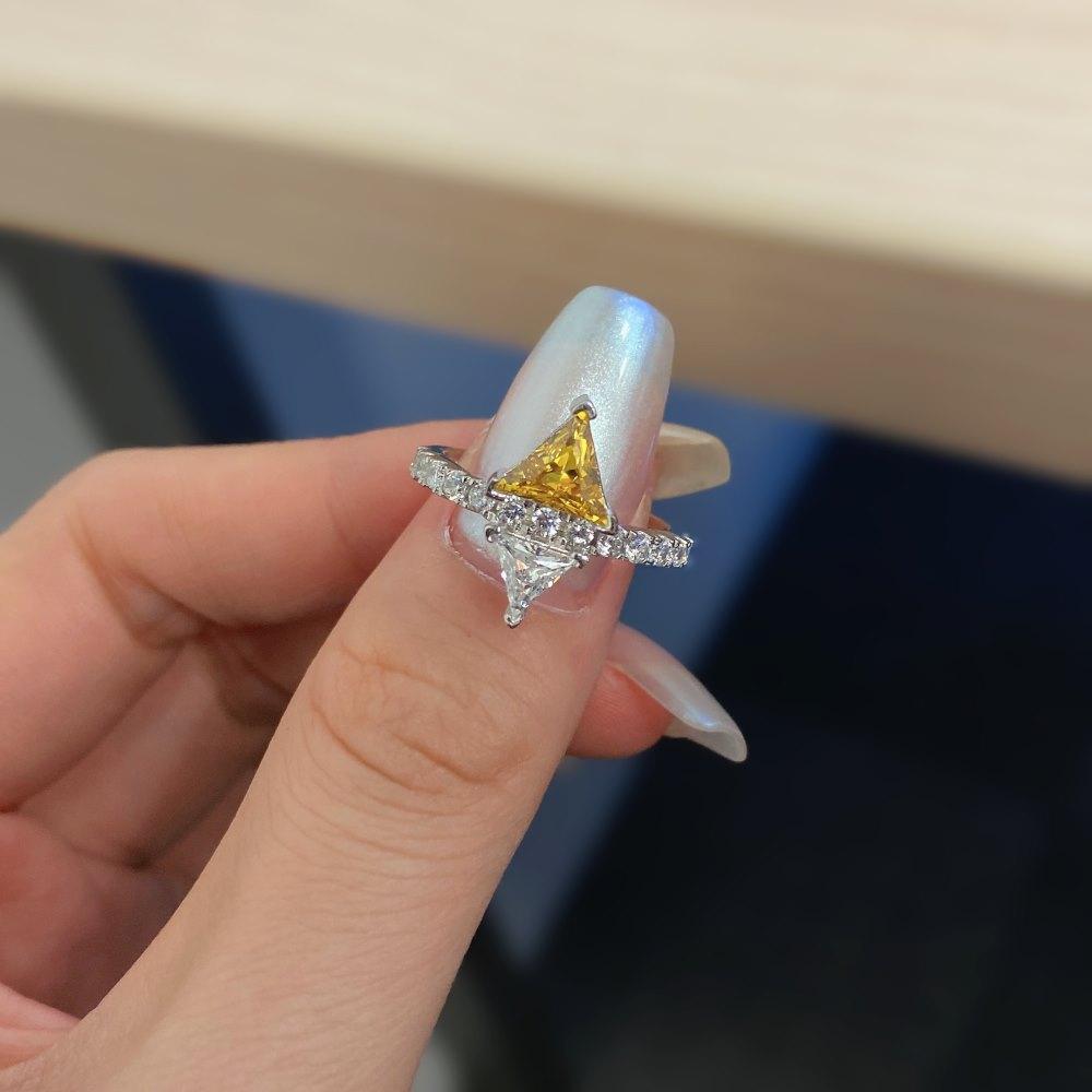 S925 Sterling Silver Ring Triangle Color Zirconium Affordable Luxury Fashion - Trendha