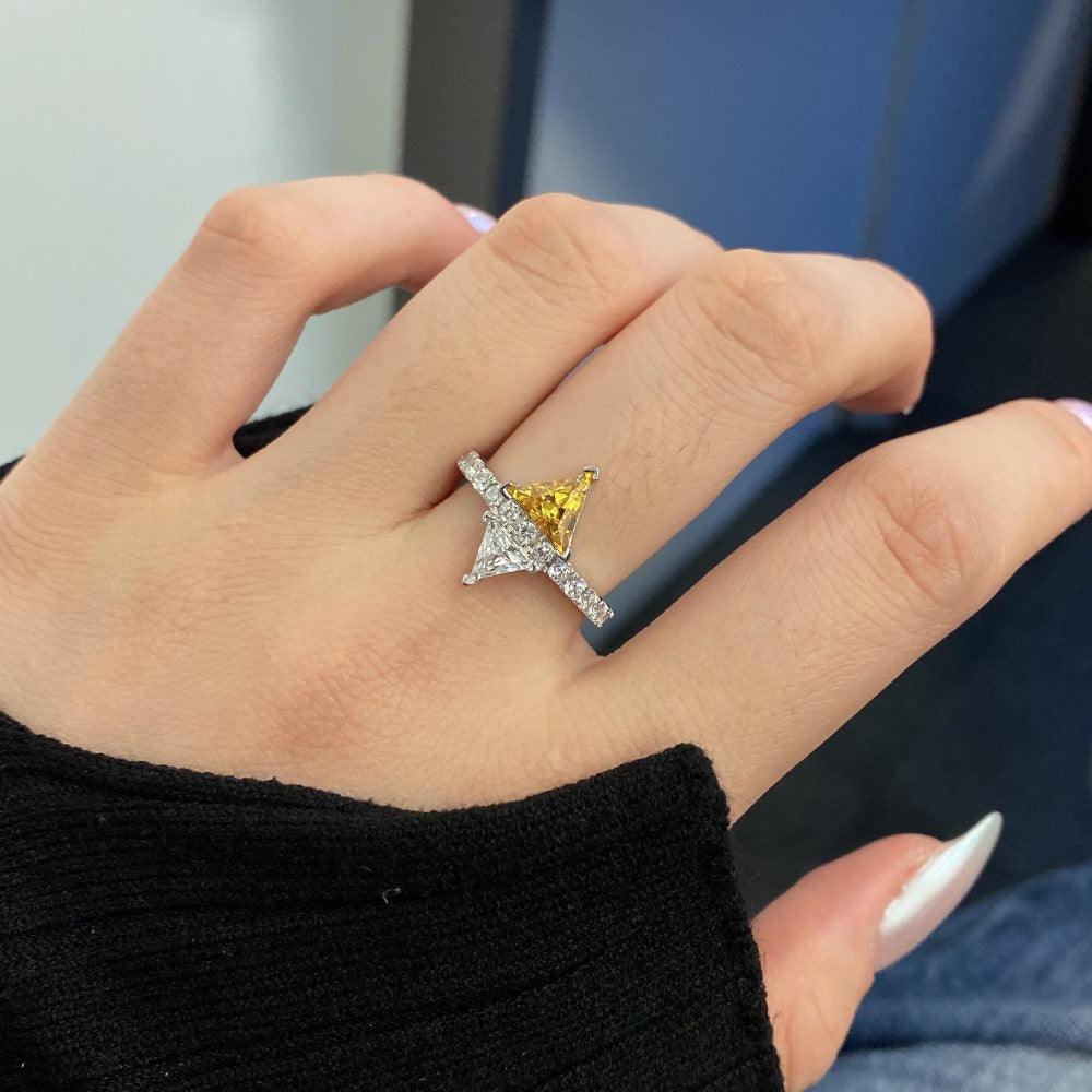 S925 Sterling Silver Ring Triangle Color Zirconium Affordable Luxury Fashion - Trendha