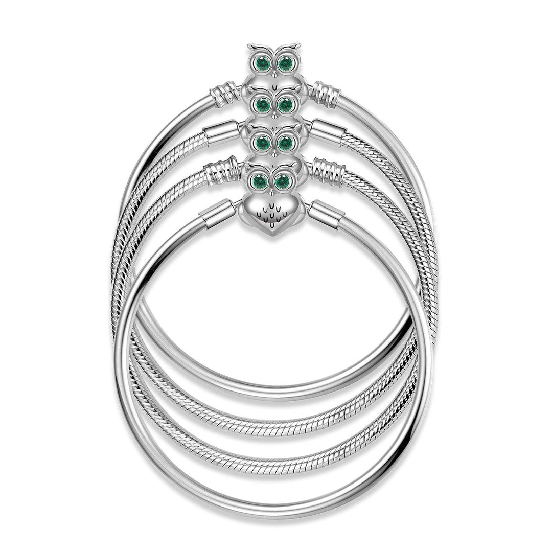 S925 Sterling Silver Snake Bone Chain Bracelet Owl Buckle - Trendha