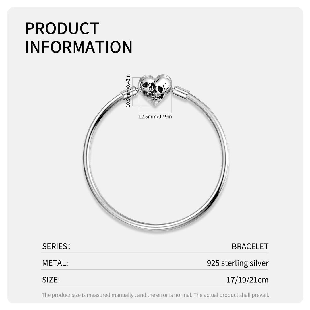 S925 Sterling Silver Snake Bone Chain Bracelet With Double Skull - Trendha