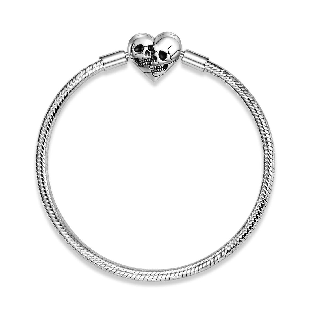 S925 Sterling Silver Snake Bone Chain Bracelet With Double Skull - Trendha