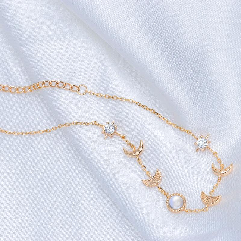 S925 Sterling Silver Star Moon Bracelet Moonlight Stone - Trendha
