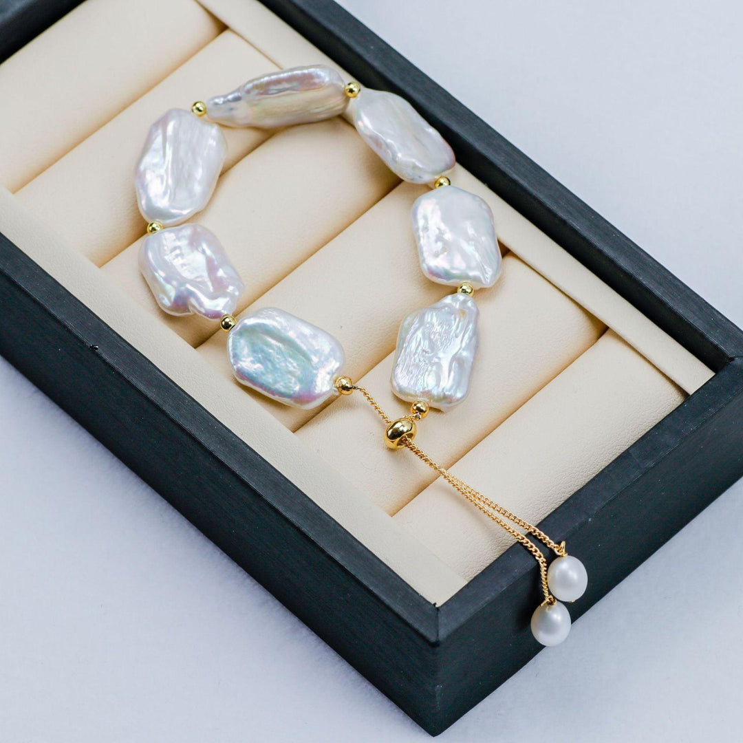 Shaped Baroque Freshwater Pearl 14-15mm Square Bead Bracelet - Trendha