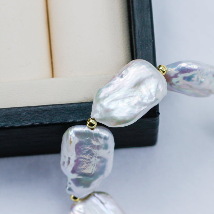 Shaped Baroque Freshwater Pearl 14-15mm Square Bead Bracelet - Trendha