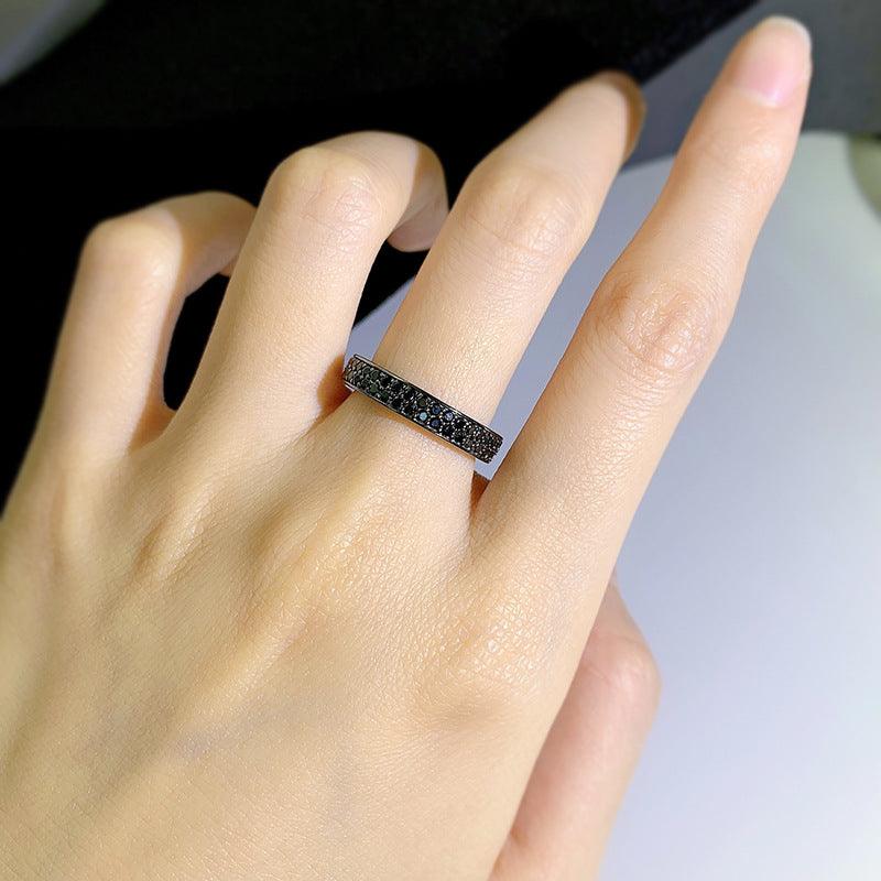 Silver Fashion Black Diamond Stackable Ring - Trendha