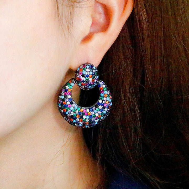 Silver Needle Light Luxury Geometric Zircon High-end Stud Earrings - Trendha