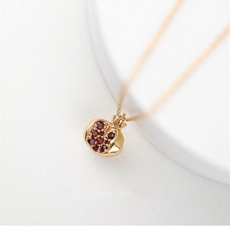 Silver Plated K Gold Pomegranate Necklace Ladies Retro