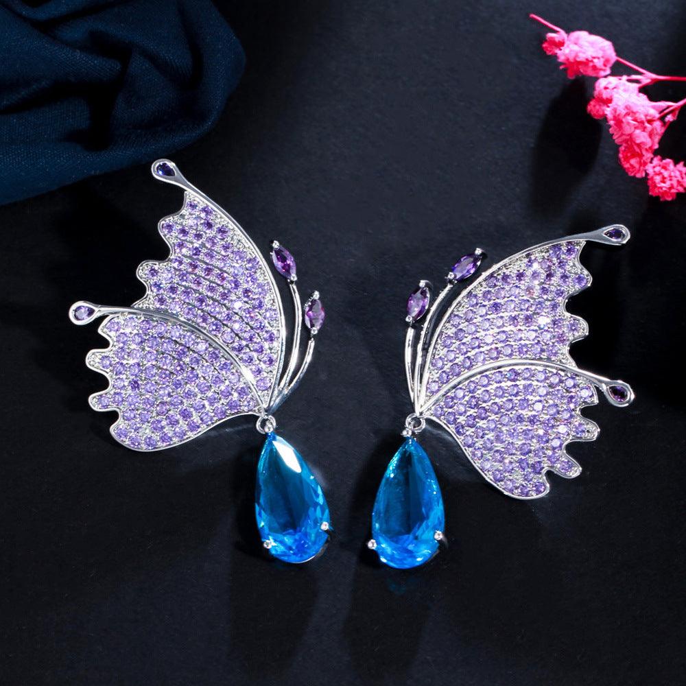 Silver Post Butterfly Earrings Klein Blue Micropavement - Trendha