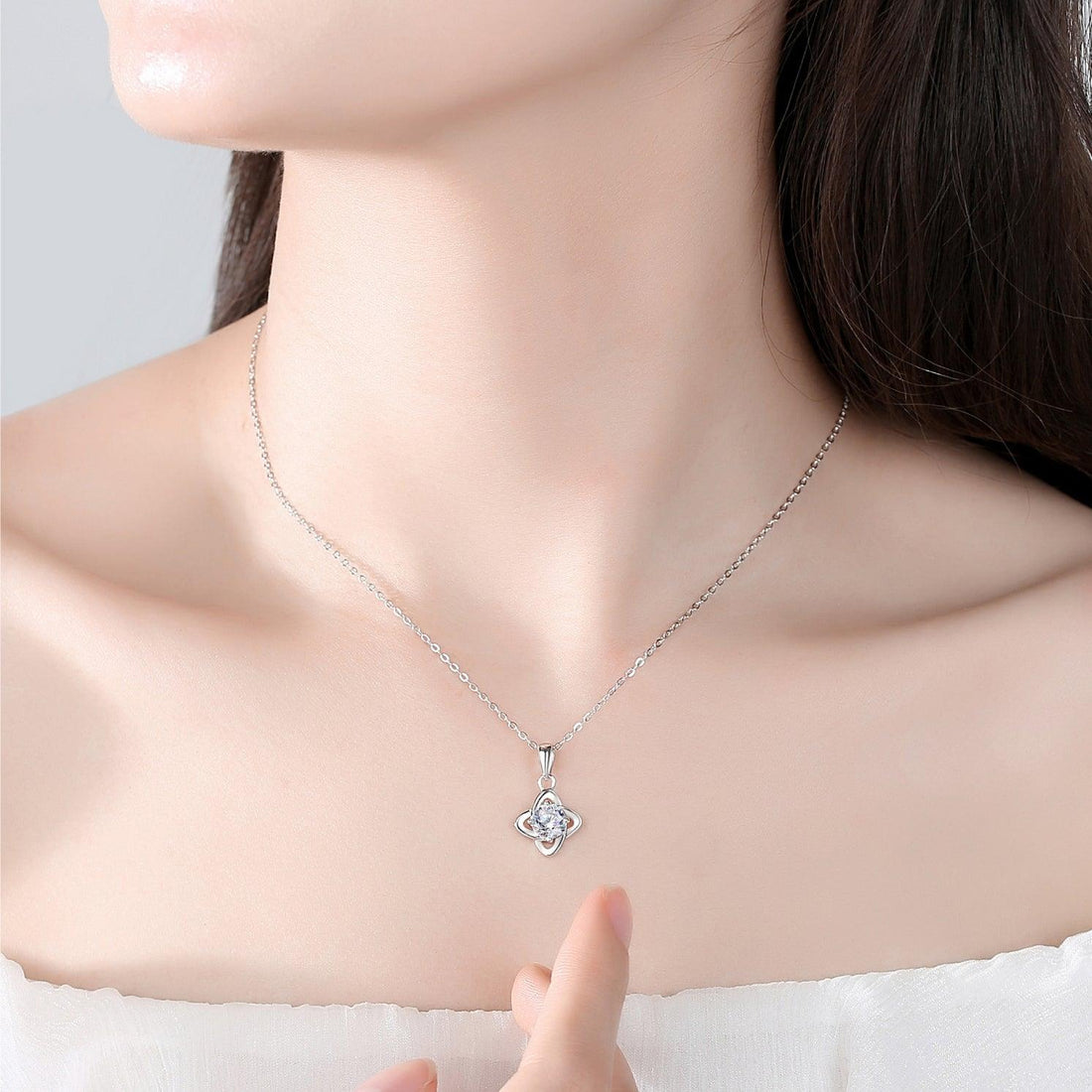 Geometric Clear-Stone Pendant Necklace