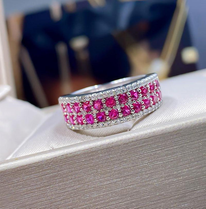 Simple Three-row Micro-inlaid AAA Zircon Female Ring - Trendha