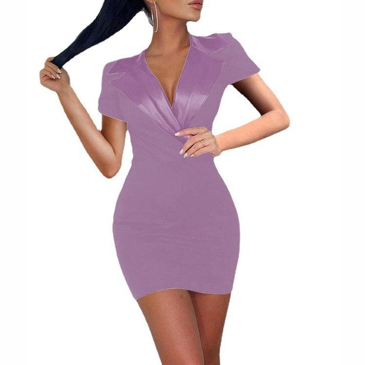 Slim Fit Short Sleeved V Neck Dress - Trendha