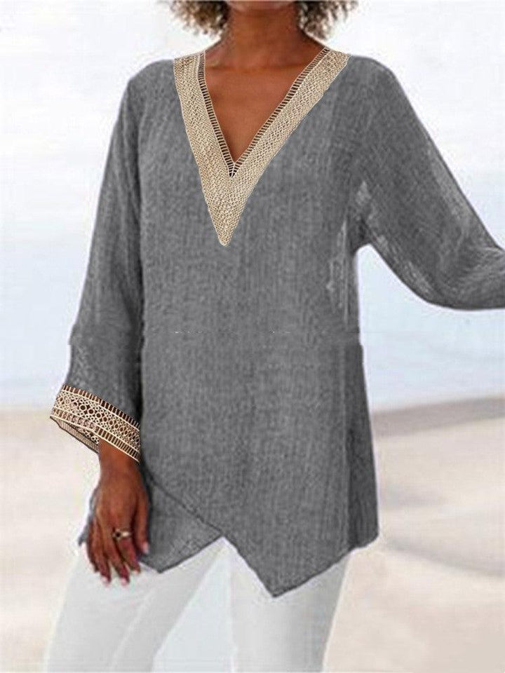 Solid Color Cotton And Linen Casual Top Irregular - Trendha