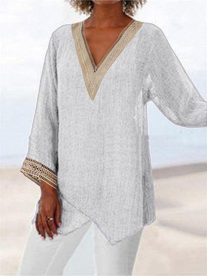 Solid Color Cotton And Linen Casual Top Irregular - Trendha