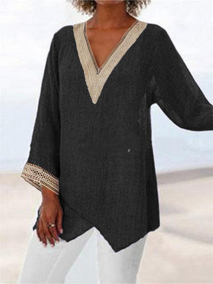 Solid Color Cotton And Linen Casual Top Irregular - Trendha