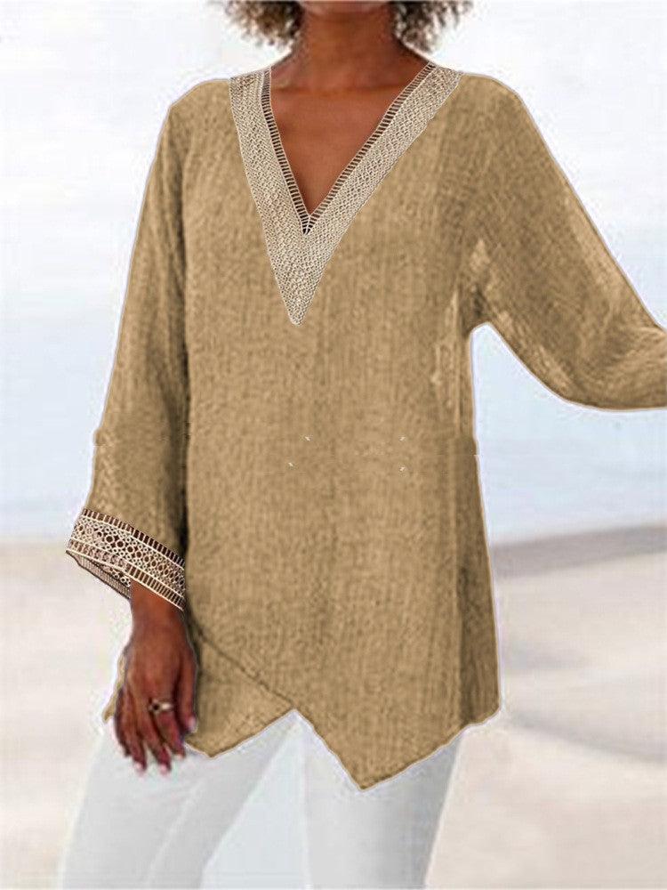 Solid Color Cotton And Linen Casual Top Irregular - Trendha