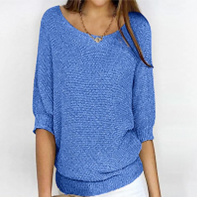 Solid Color Round Neck Sweater Women's - Trendha
