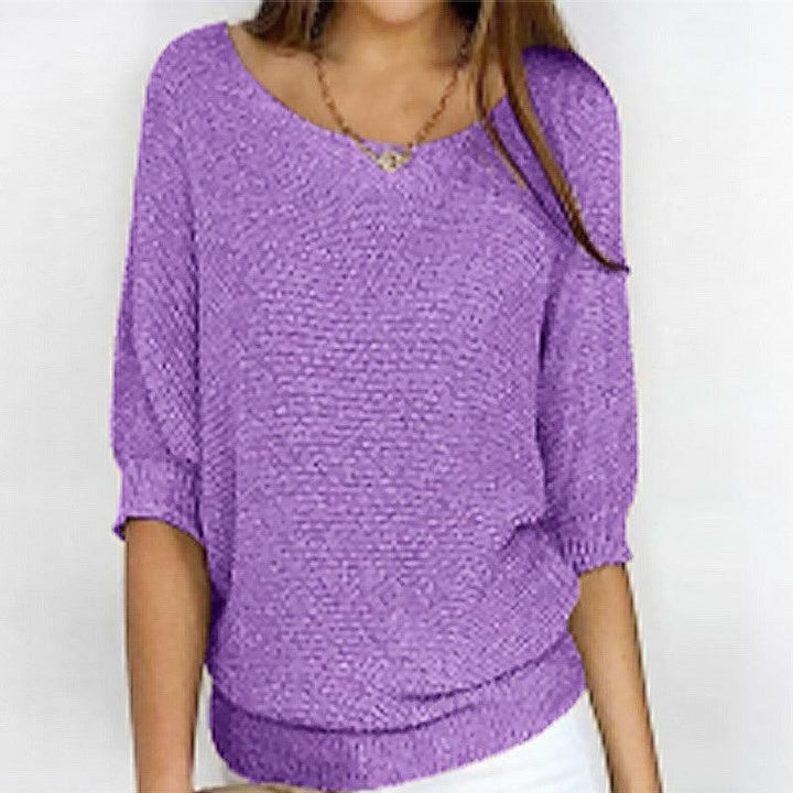 Solid Color Round Neck Sweater Women's - Trendha