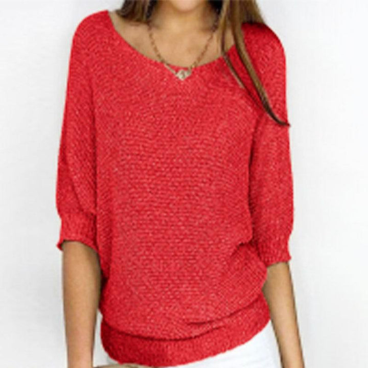 Solid Color Round Neck Sweater Women's - Trendha